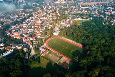 Cityscape of small european town, aerial view