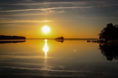 Scenic view of lake against sky during sunset