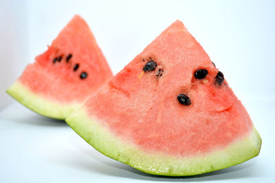 Close-up of strawberry slices on table