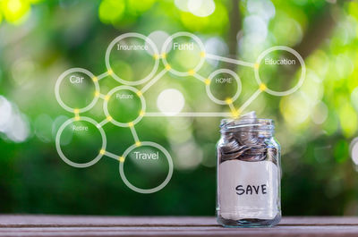 Close-up of glass jar on table