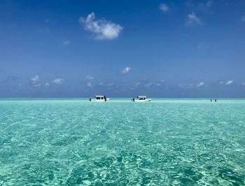 Scenic view of sea against blue sky