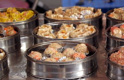 Close-up of dim sum for sale