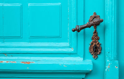 Close-up of closed blue door