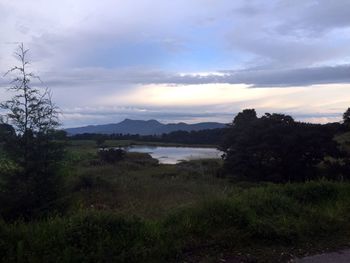 Scenic view of landscape against sky during sunset