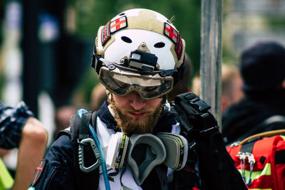 Portrait of man wearing mask