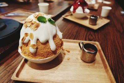 Close-up of ice cream on table