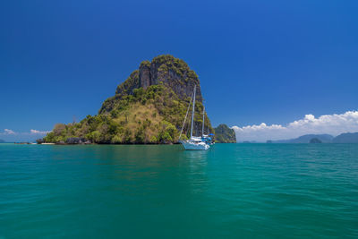 View of boat sailing in sea