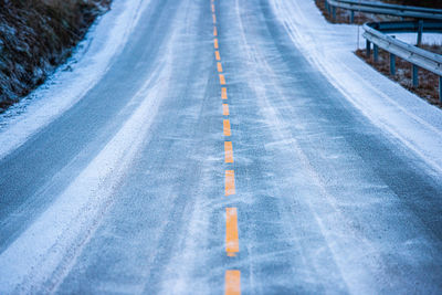 High angle view of road during winter