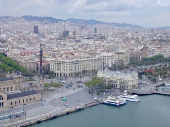 High angle view of buildings in city