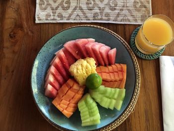High angle view of breakfast in bowl on table