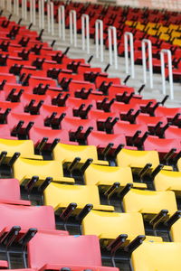 High angle view of chairs in stadium