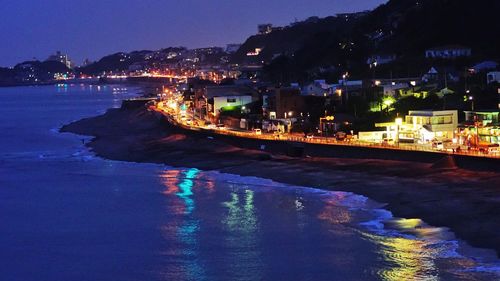 View of illuminated city at night