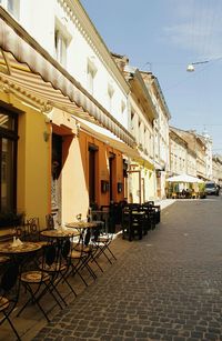 View of outdoor cafe on street