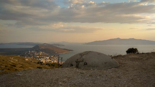 Scenic view of mountains against sky during sunset