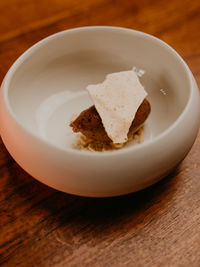 High angle view of food in plate on table