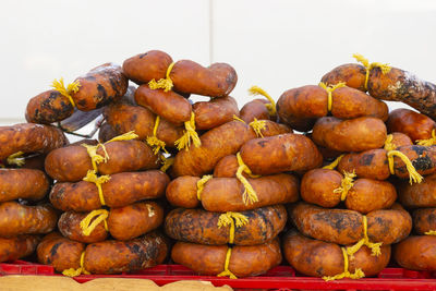 Stack of fruits for sale at market stall