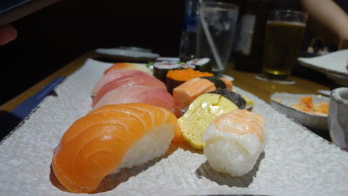 Close-up of sushi in plate