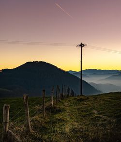 Scenic view of field against sky during sunset