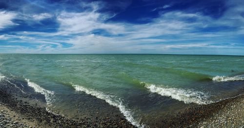 Scenic view of sea against cloudy sky