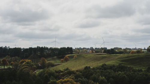 Panoramic shot of agricultural field against sky