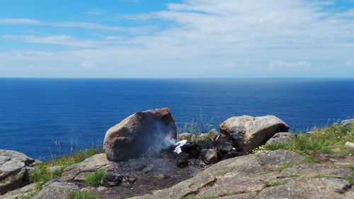 Scenic view of sea against cloudy sky