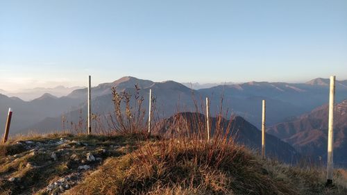 Scenic view of land against clear sky