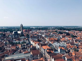 High angle shot of townscape against sky