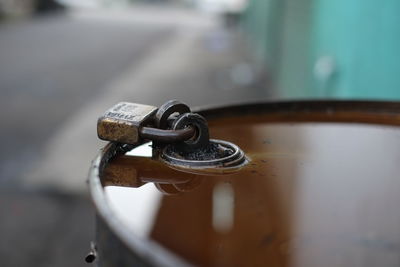 Close-up of rusty key lock