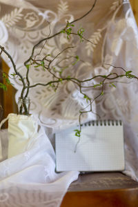 Close-up of white wine on table at home