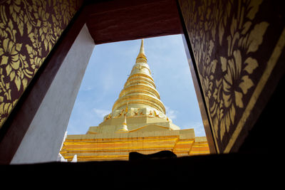 Low angle view of pagoda against sky