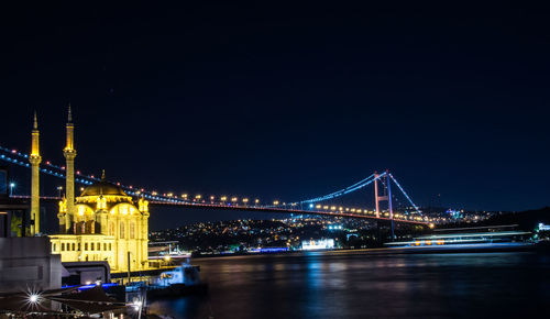 Bridge over river at night