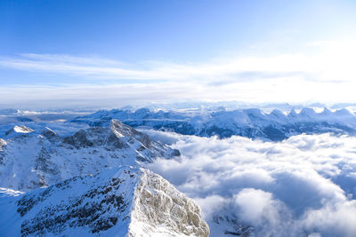 Scenic view of snowcapped mountains against sky