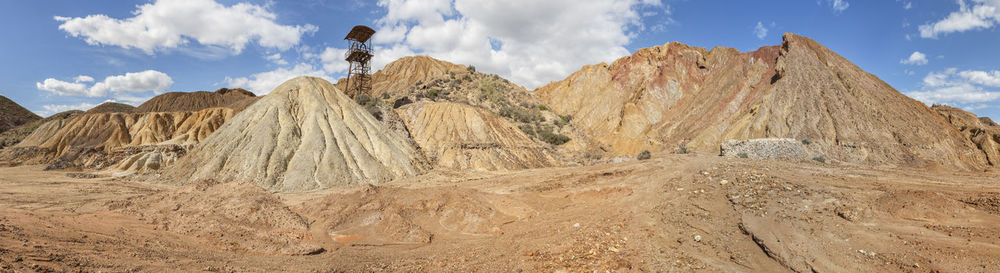 Panoramic view of arid landscape against sky