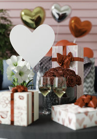 Close-up of heart shape on table