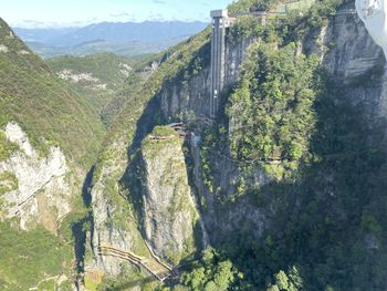 High angle view of plants and mountains