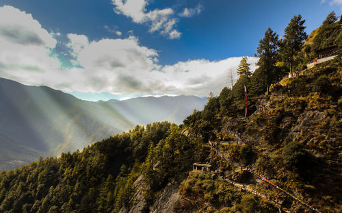 Scenic view of tree mountains against sky