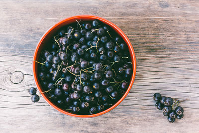 High angle view of fruits in bowl on table