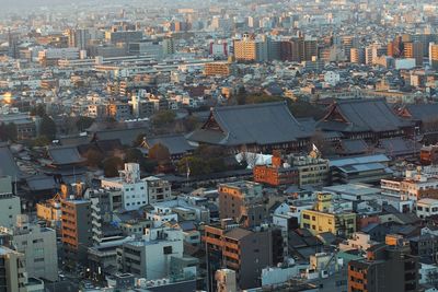 High angle view of buildings in city