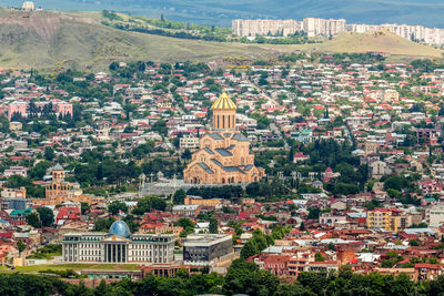 High angle view of city buildings