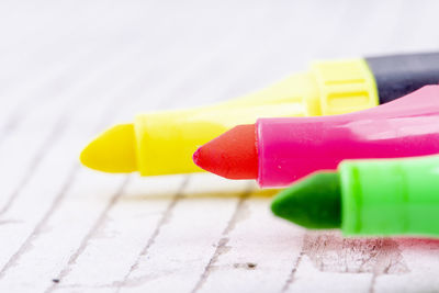 Close-up of multi colored toy on table