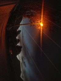 View of cat seen through car windshield at night