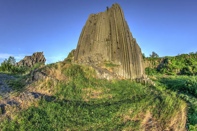 Rock formations on landscape against clear sky