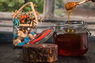 Close-up of jar on table