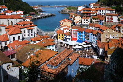 High angle view of buildings in town