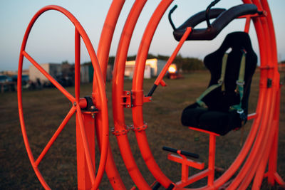 Close-up of metallic equipment outdoors