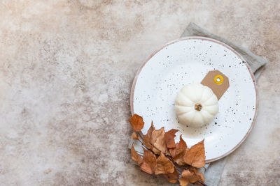 Directly above shot of white apple on table