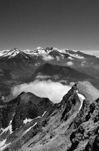 Scenic view of snowcapped mountains against sky