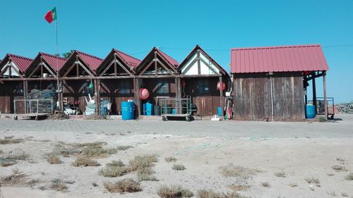 Traditional house on field against clear sky