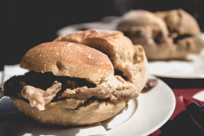 Close-up of burger in plate