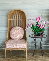Flower vase on table at home